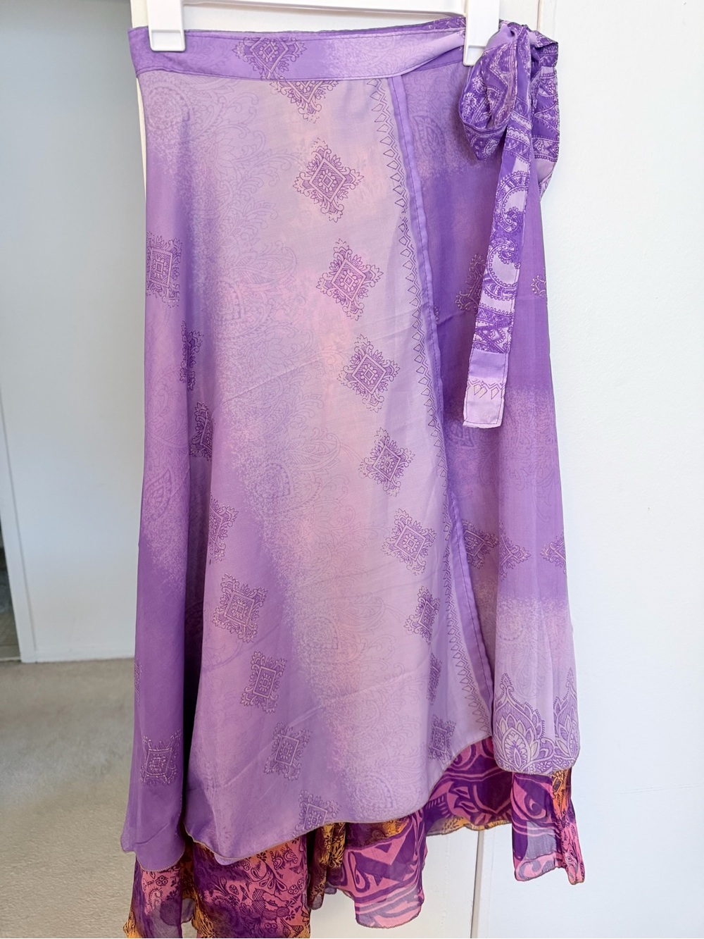 100% Silk Reversible Sari Magic Wrap Skirt One Size OS Boho Festival Halloween